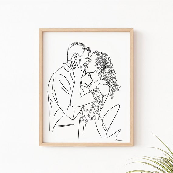 Custom Couple Line Art Drawing Personalized Romantic Gift Unique Wedding Keepsake Anniversary Artwork Soulmate Portrait For Lovers