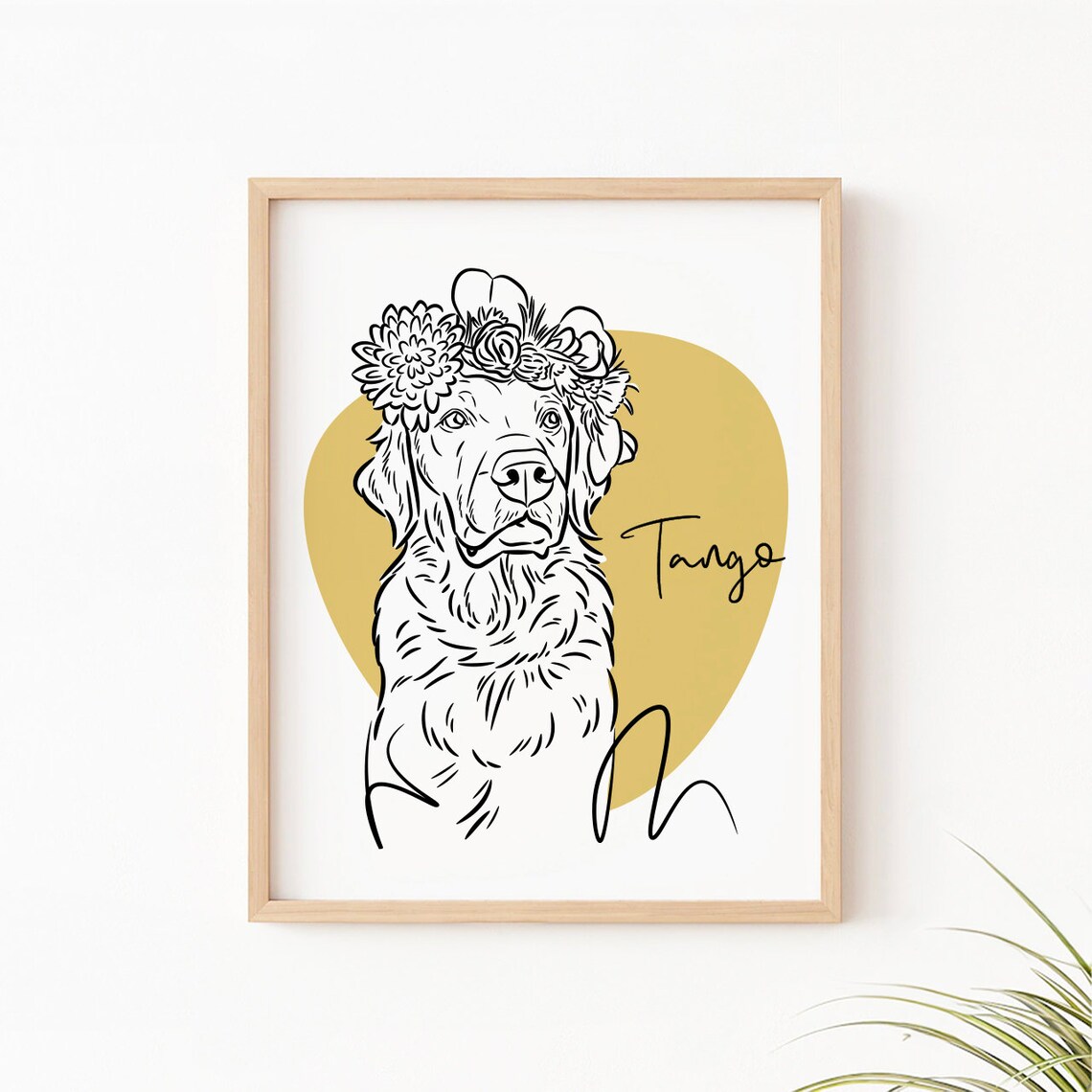 Golden Retriever Floral Crown Custom Dog Portrait Name Poster