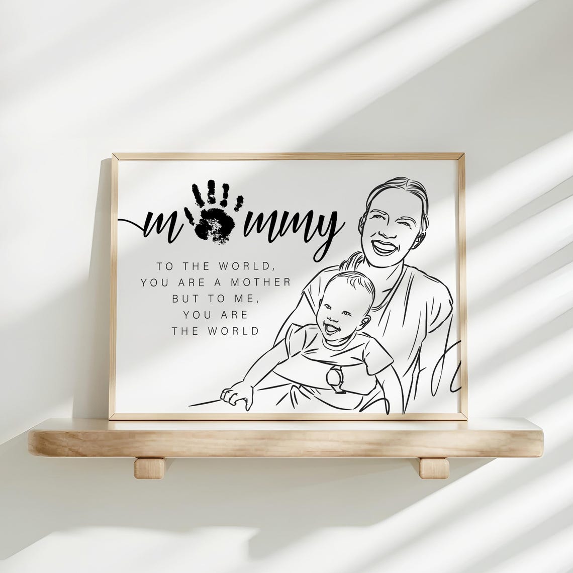 Personalized Mom Baby Handprint Portrait From Photo Minimalist Family Line Art Gift For Mothers Day Birthday Anniversary Grandmother
