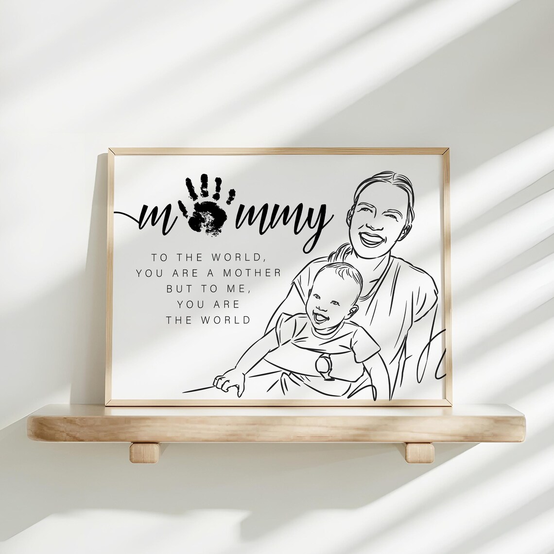 Personalized Mommy Handprint Line Art Portrait With Quote Print