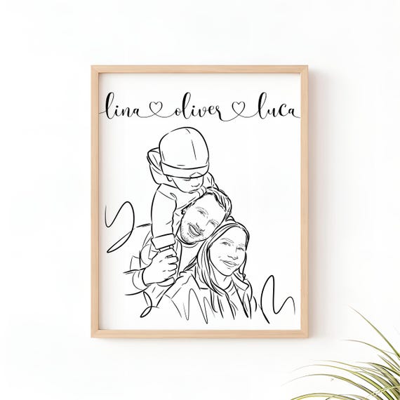 Personalized Family Couple Portrait Minimalist Line Art Gift Anniversary Wedding Birthday Grandparents Keepsake Decor Mothers Day Gift