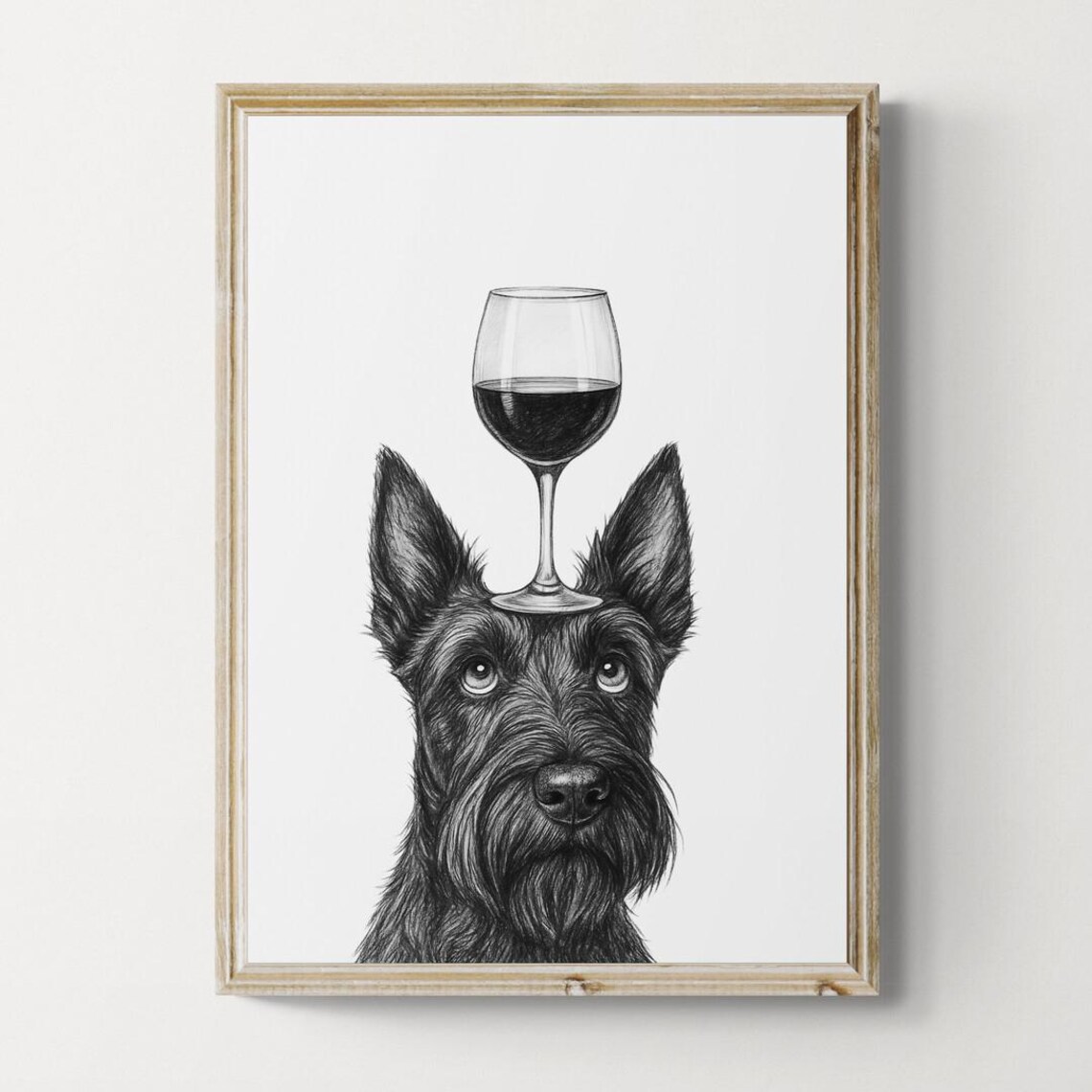 Scottish Terrier Dog Art Print Funny And Wine Drawing Lover Wall Decor Lovers Gifts
