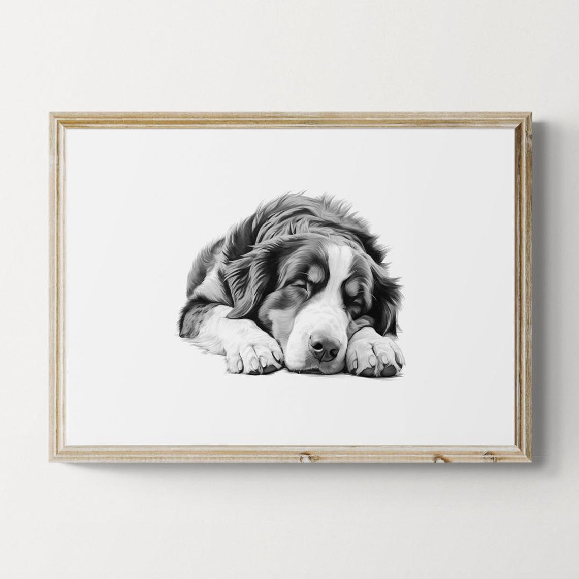 Bernese Mountain Dog Sleeping Puppy Vintage Pencil Sketch Wall Art