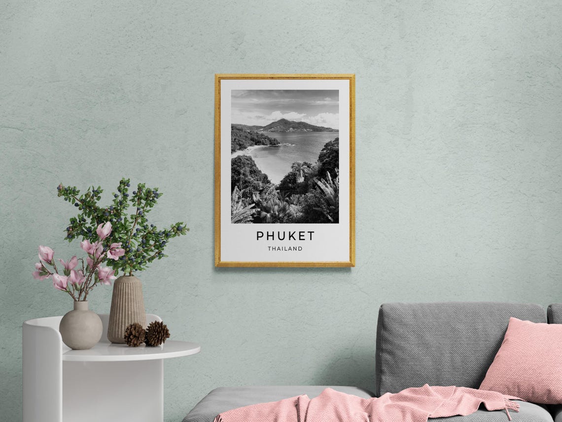 Phuket Thailand Tropical Bay Jungle Black And White Travel Poster - Image 2