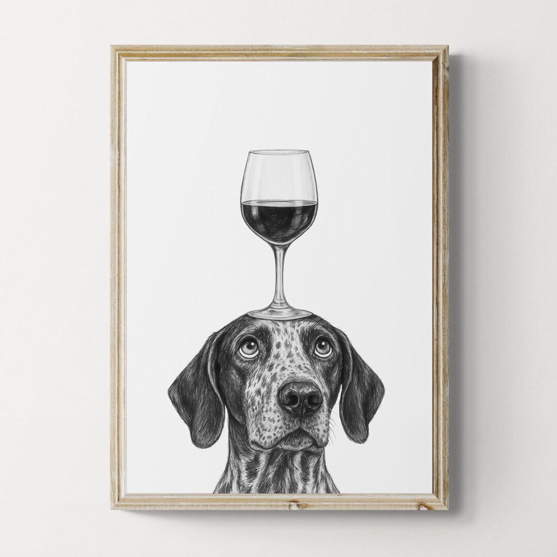 German Shorthaired Pointer Balancing Red Wine Glass Dog Art Poster
