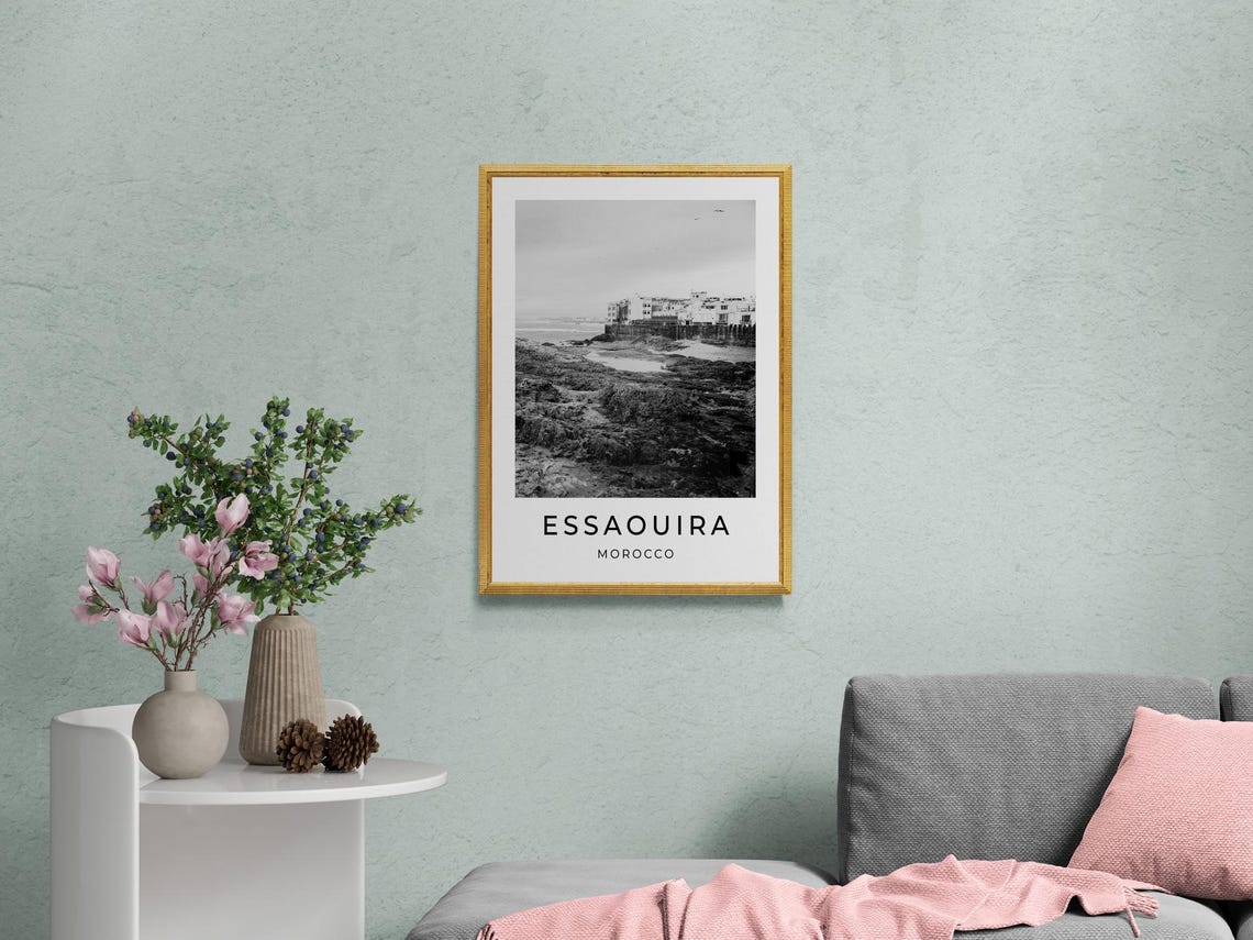Essaouira Morocco Rocky Atlantic Coast Old Walls Black White Poster - Image 2