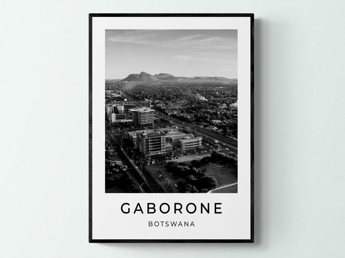 Gaborone Botswana Aerial City Skyline Mountain View Black White Poster
