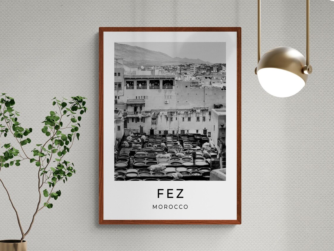 Fez Morocco Chouara Tannery Dye Pits Old Town Monochrome Travel Poster - Image 3