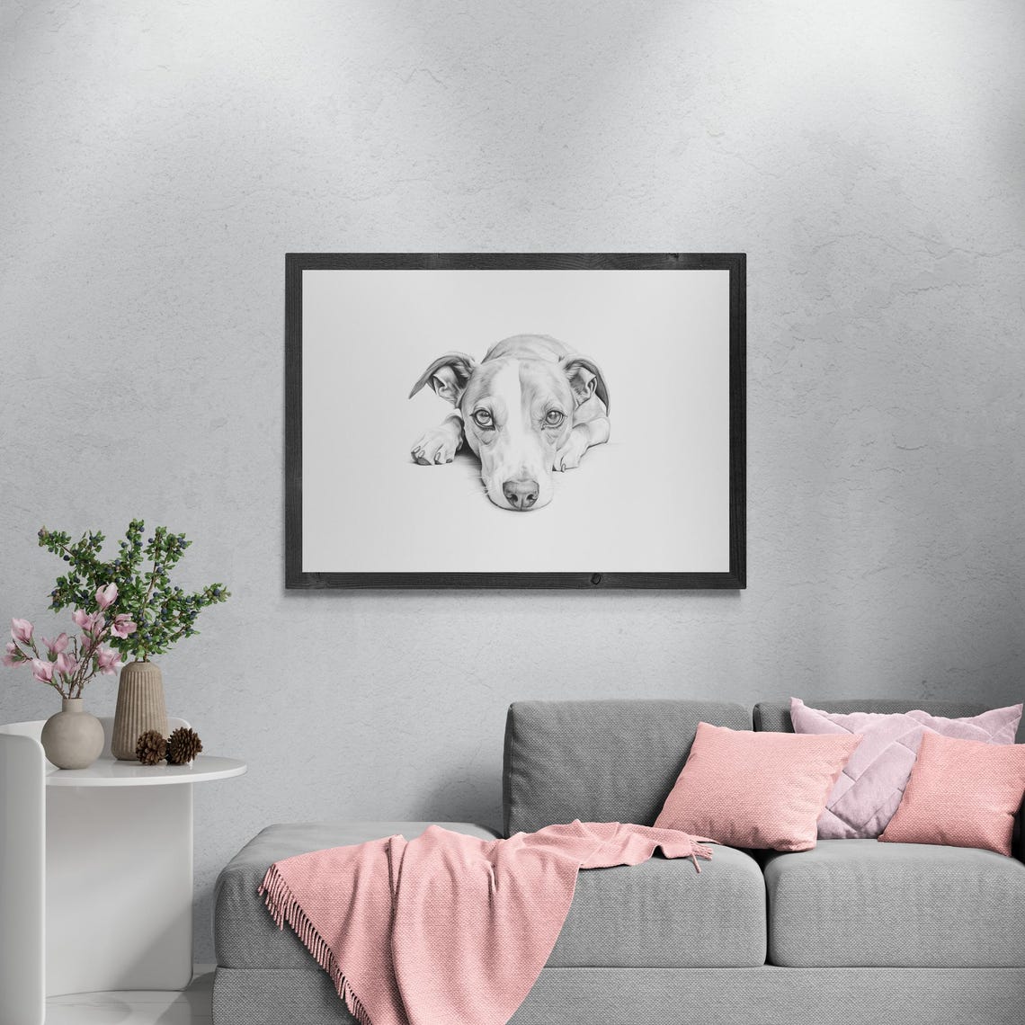 Whippet Cute Sleek Puppy Sketch Monochrome Farmhouse Decor Dog Poster - Image 3