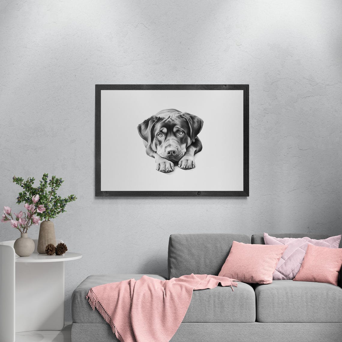 Rottweiler Puppy Tan Markings Sketch Lying Down Vintage Dog Poster - Image 3