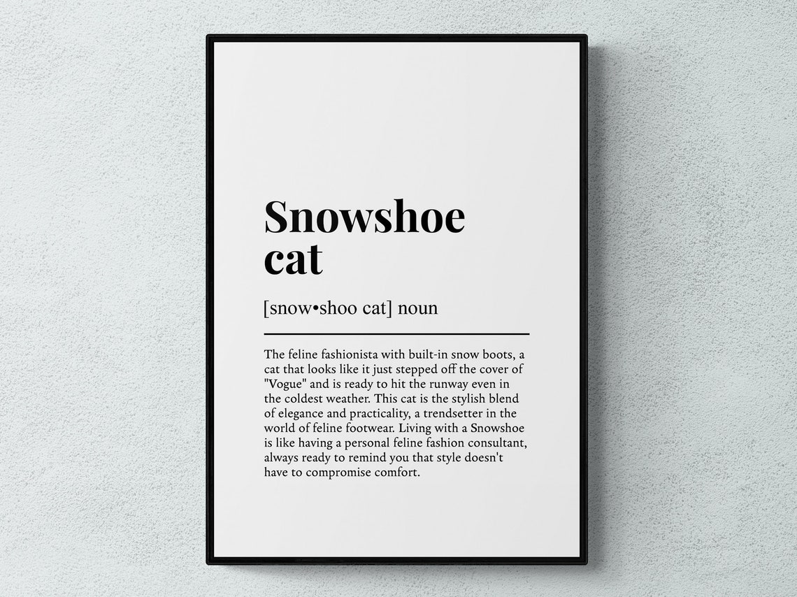 Snowshoe Cat Funny Definition Minimalist Dictionary Word Art Poster
