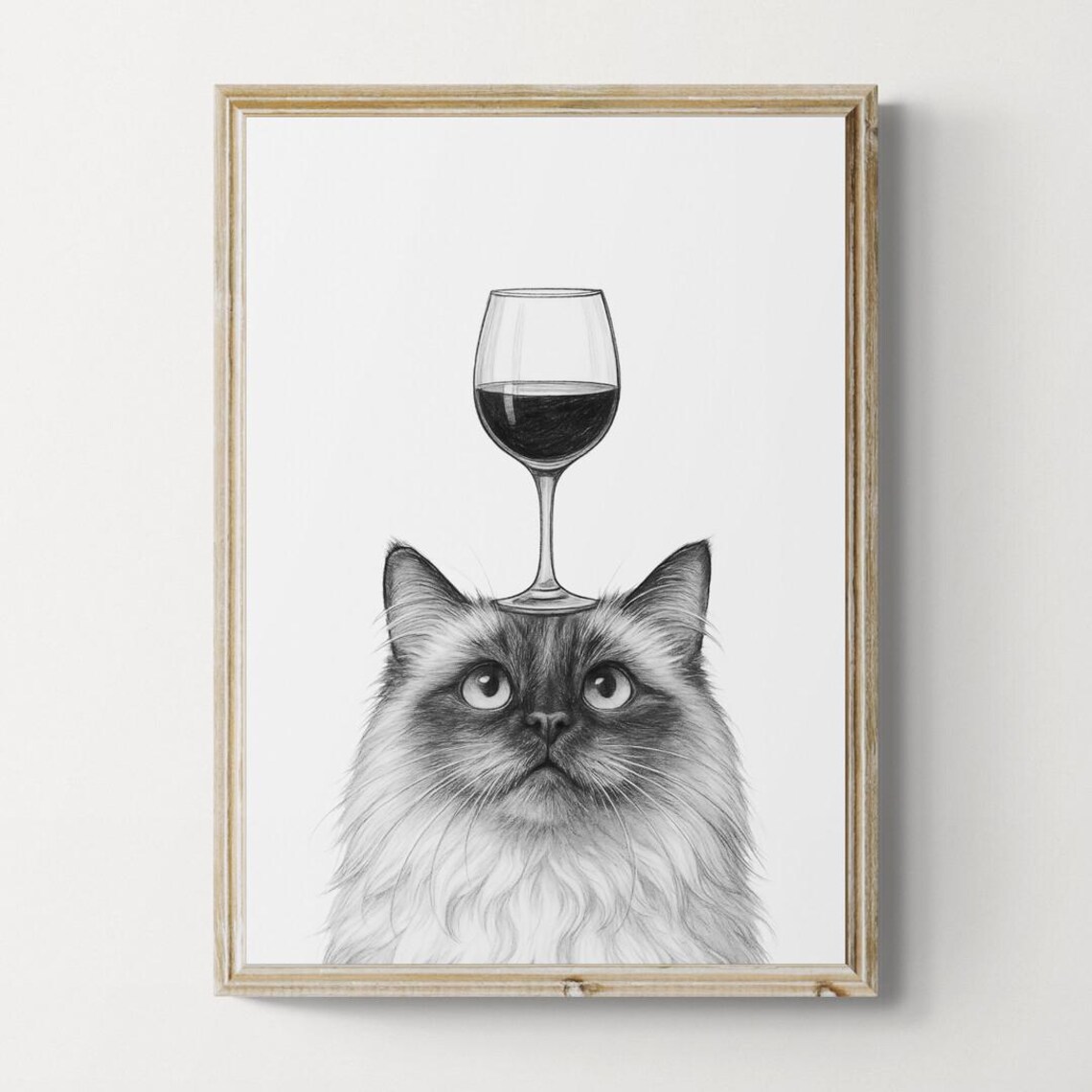 Ragdoll Cat Art Print Funny And Wine Drawing Lover Wall Decor Lovers Gifts