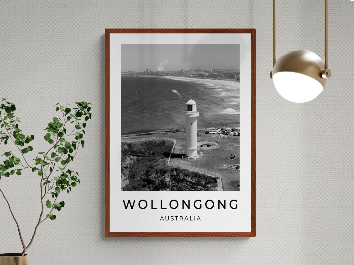 Wollongong Australia Lighthouse Coastal Cliff Black White Poster - Image 3
