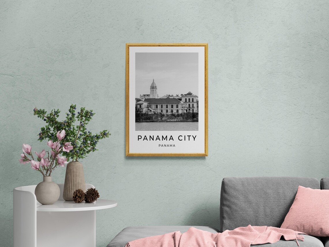 Panama City Panama Casco Viejo Old Town Church Monochrome Poster - Image 2
