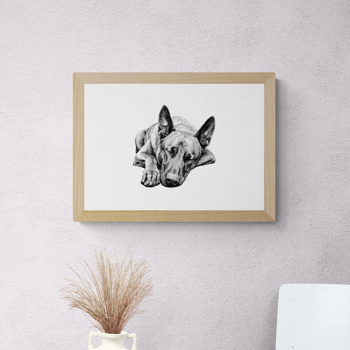Sleeping Belgian Malinois Vintage Dog Sketch Art Print - Image 2