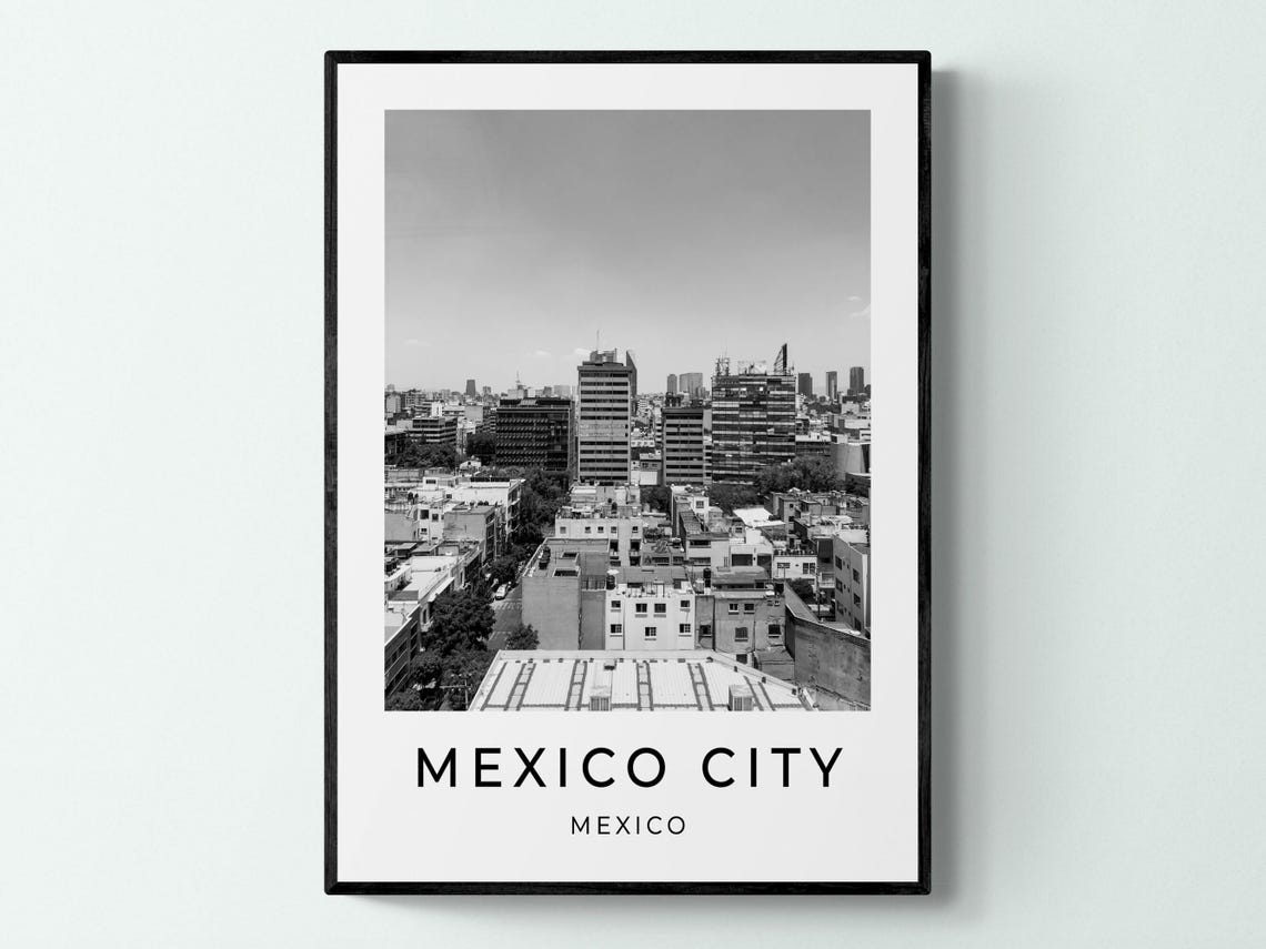 Mexico City Downtown Skyline High Rise View Black White City Poster