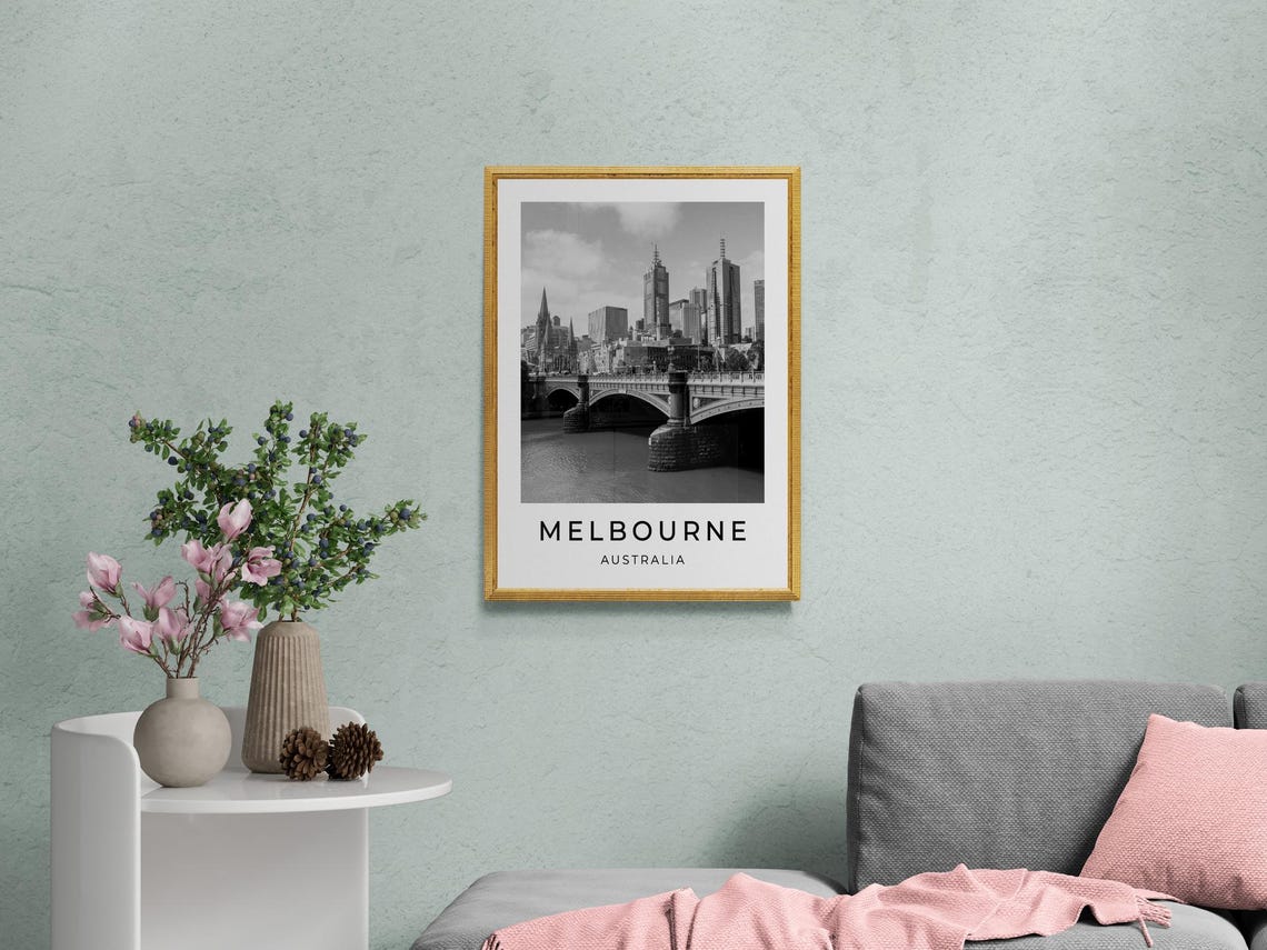 Melbourne Australia Princes Bridge Yarra River Black White City Poster - Image 2