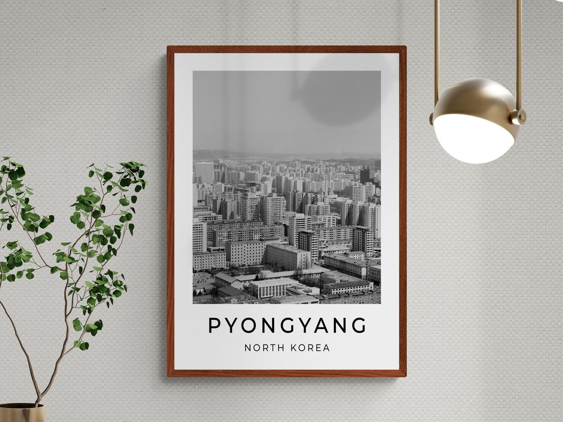 Pyongyang North Korea Apartment Towers Cityscape Monochrome Poster - Image 3