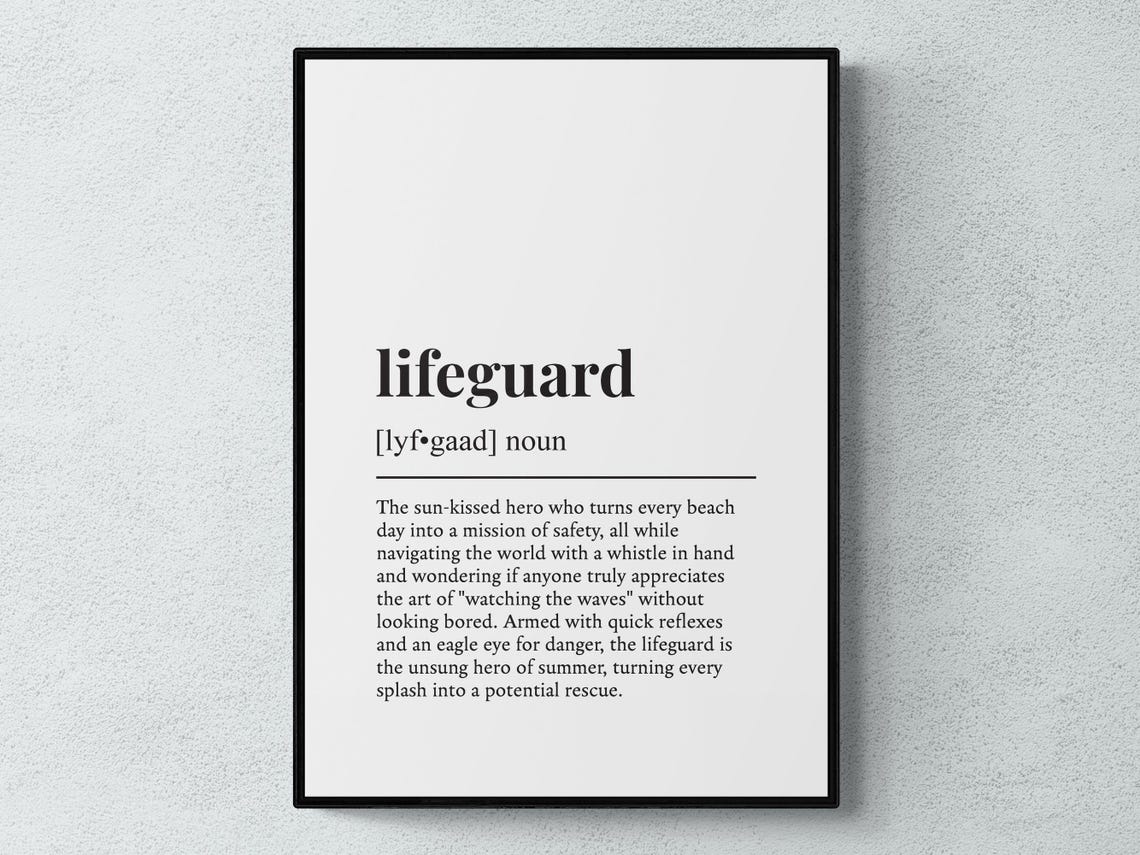 Lifeguard Funny Dictionary Definition Career Gift Black White Wall Art