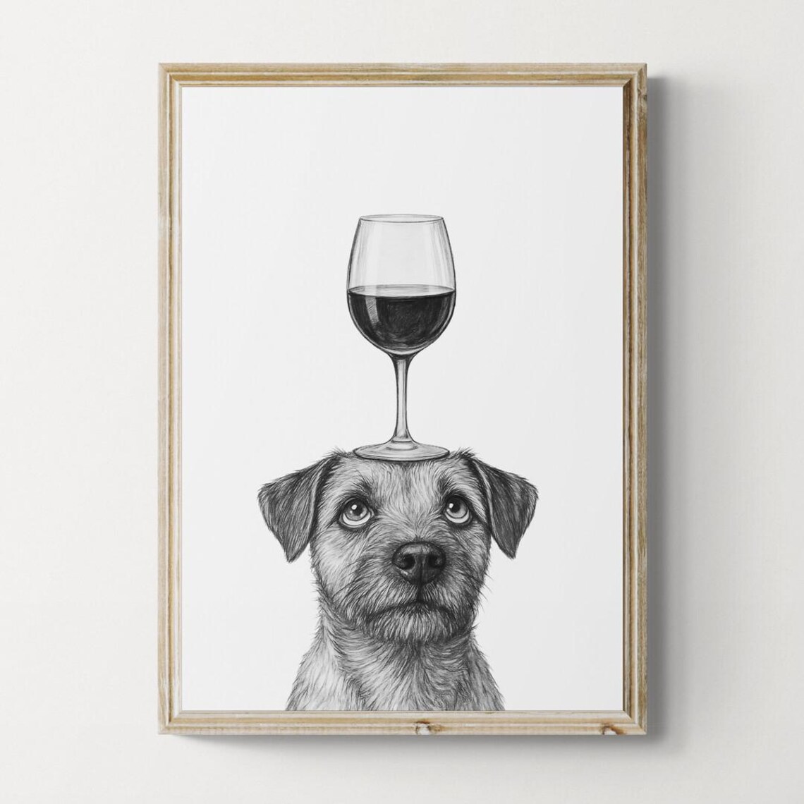 Border Terrier Dog Art Print Funny And Wine Drawing Lover Wall Decor Lovers Gifts