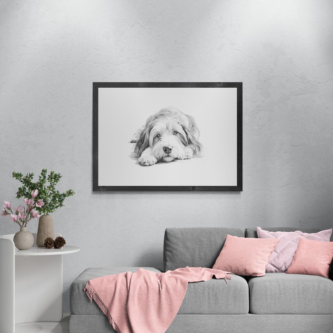 Bearded Collie Dog Side Resting Sketch Vintage Farmhouse Dog Poster - Image 3