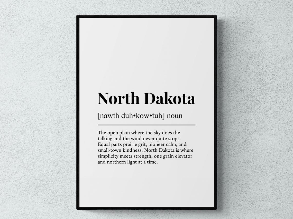 North Dakota Definition Quote Poster Prairie State Gift Decor