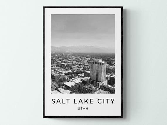 Salt Lake City Print Utah Travel Poster Black And White Monochrome Print Travel Wall Art