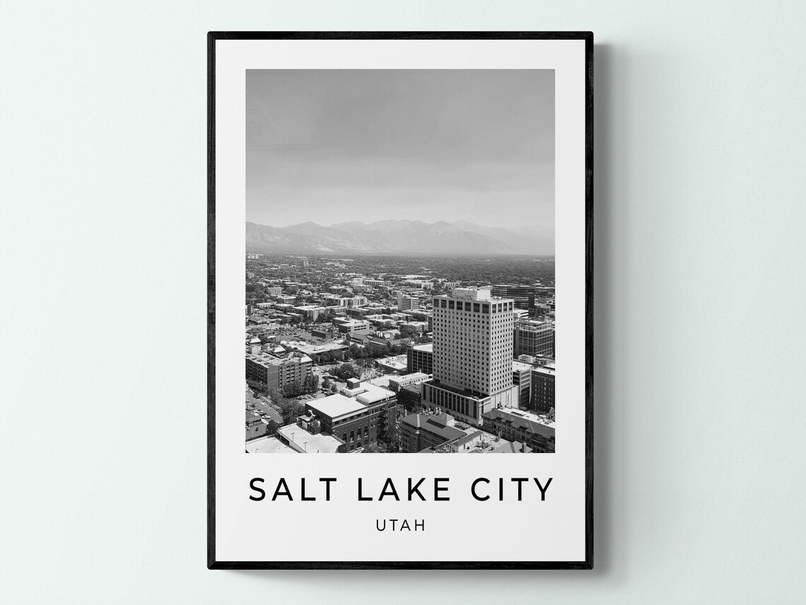 Salt Lake City Utah Black White Downtown Mountain View Photo Print