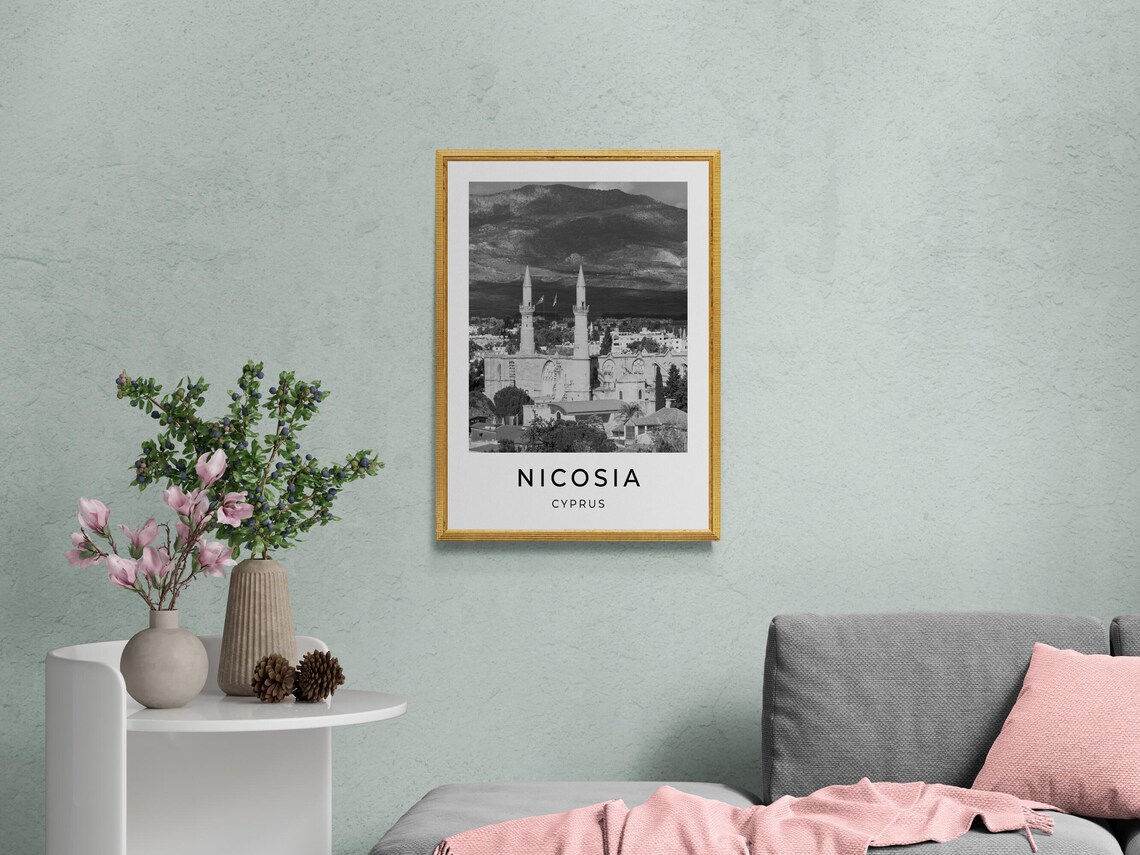 Nicosia Cyprus Black and White Selimiye Mosque Minarets Travel Poster - Image 2