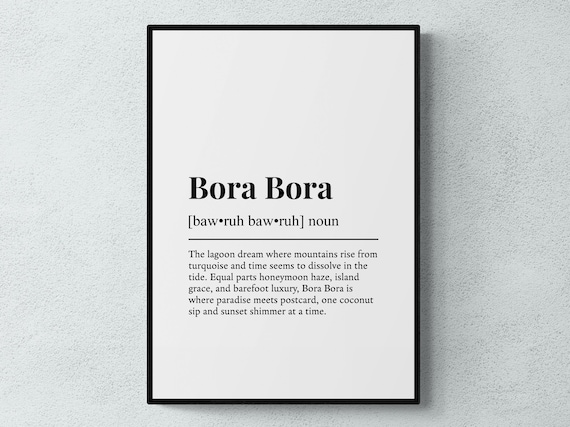 Bora Bora Definition Poster Tropical Lagoon Dictionary Style Art