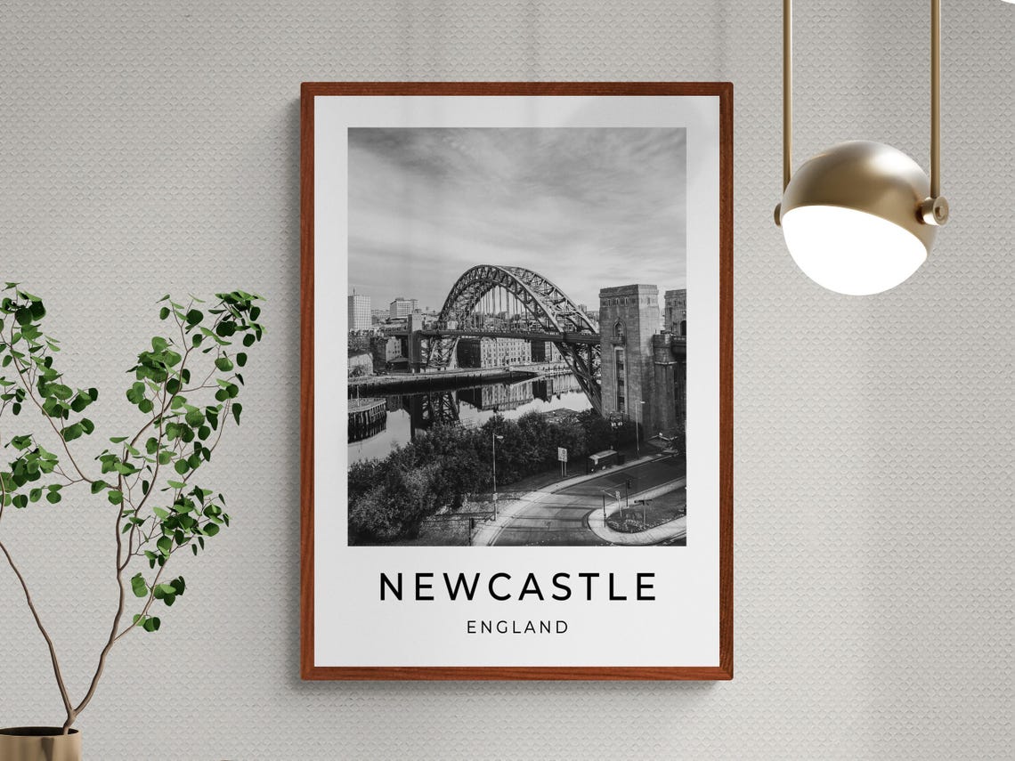 Newcastle England Tyne Bridge Black And White Monochrome Travel Poster - Image 3