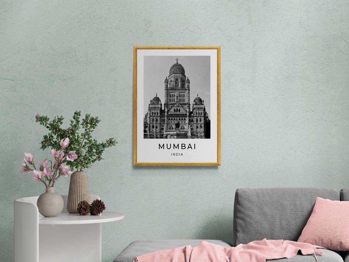 Mumbai India Chhatrapati Shivaji Terminus Black White Travel Poster - Image 2