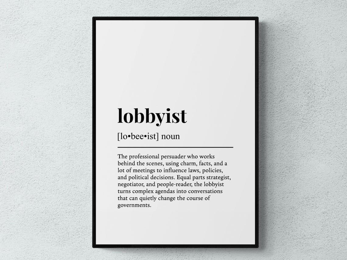 Lobbyist Funny Dictionary Definition Print for Political Staff
