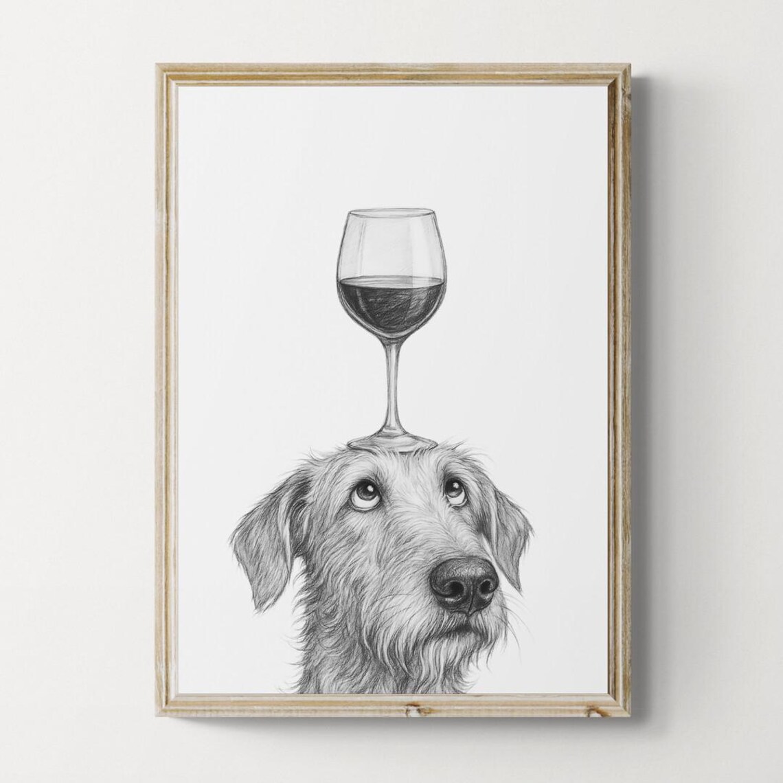 Irish Wolfhound Dog Art Print Funny And Wine Drawing Lover Wall Decor Lovers Gifts