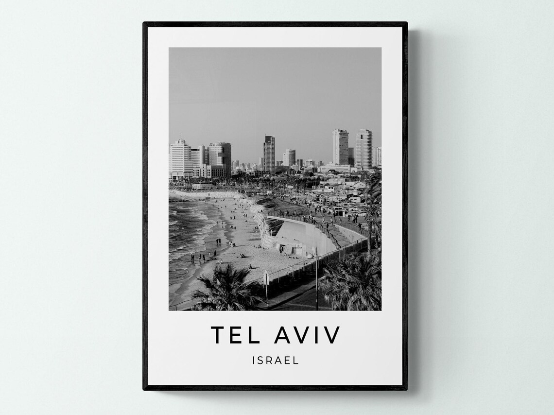 Tel Aviv Israel Beach Skyline Black And White City View Poster