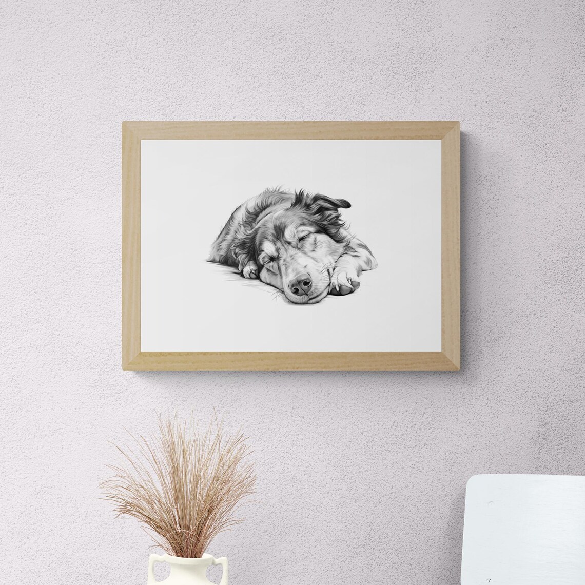 Australian Shepherd Puppy Sleeping Vintage Pencil Sketch Wall Art - Image 2