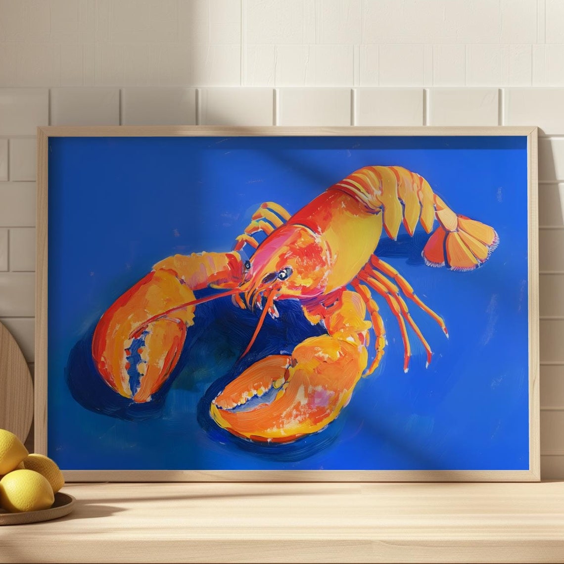 Blue Lobster Print Seafood Painting Lobster Poster Trendy Kitchen Art Colourful Food Prints Dining Room Decor Bistro Prints Lobster Art - Image 4