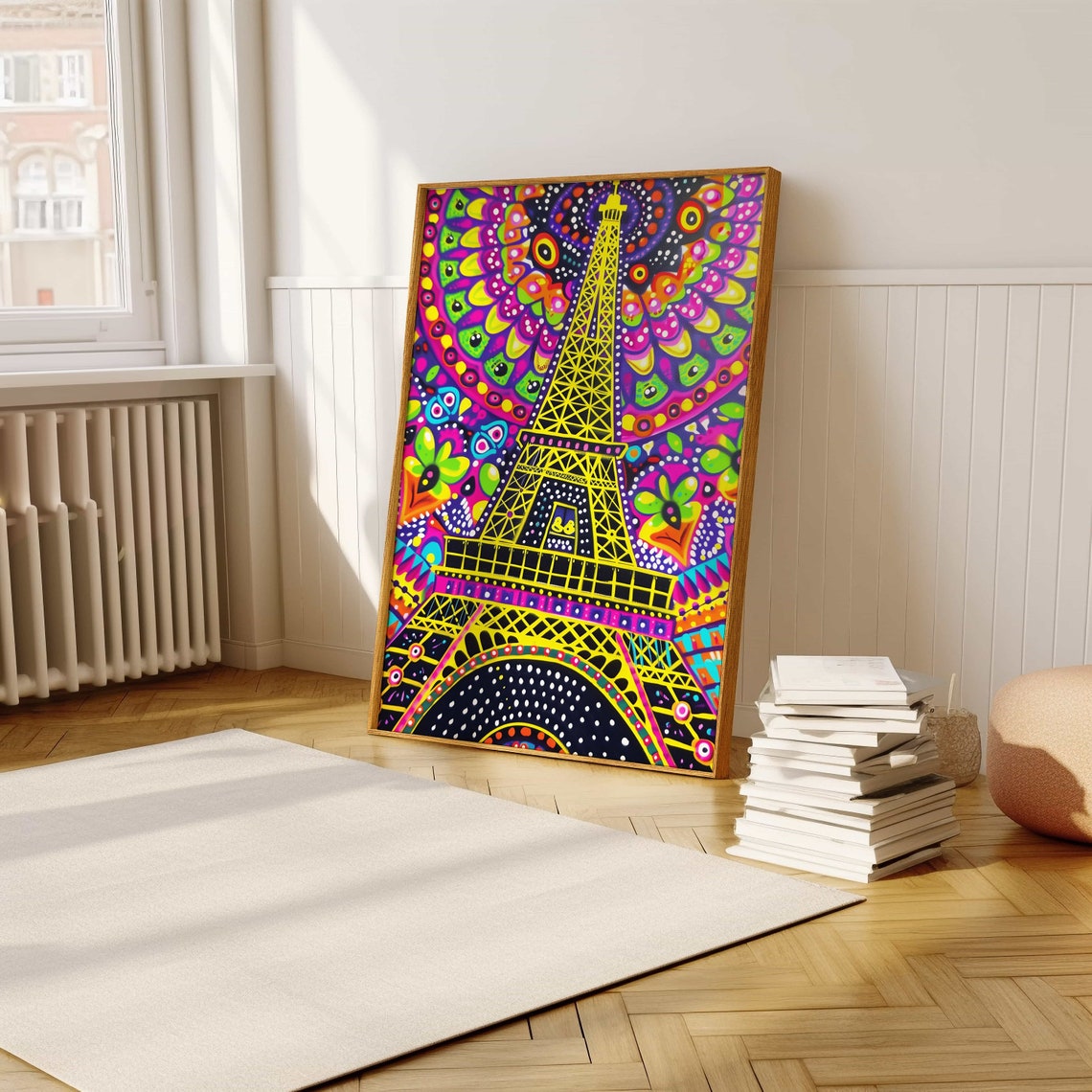 Eiffel Tower Psychedelic Neon Mandala Parisian Pop Art Poster - Image 5