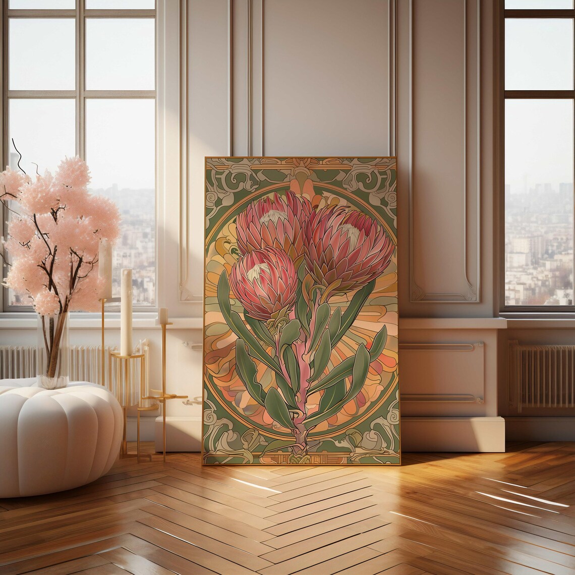 Art Nouveau Floral Protea Flower Botanical Poster - Image 3