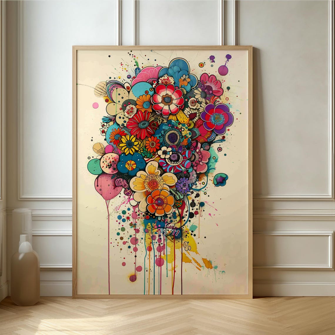 Colorful Doodle Flower Bunch Graffiti Drip Paint Playful Art Print
