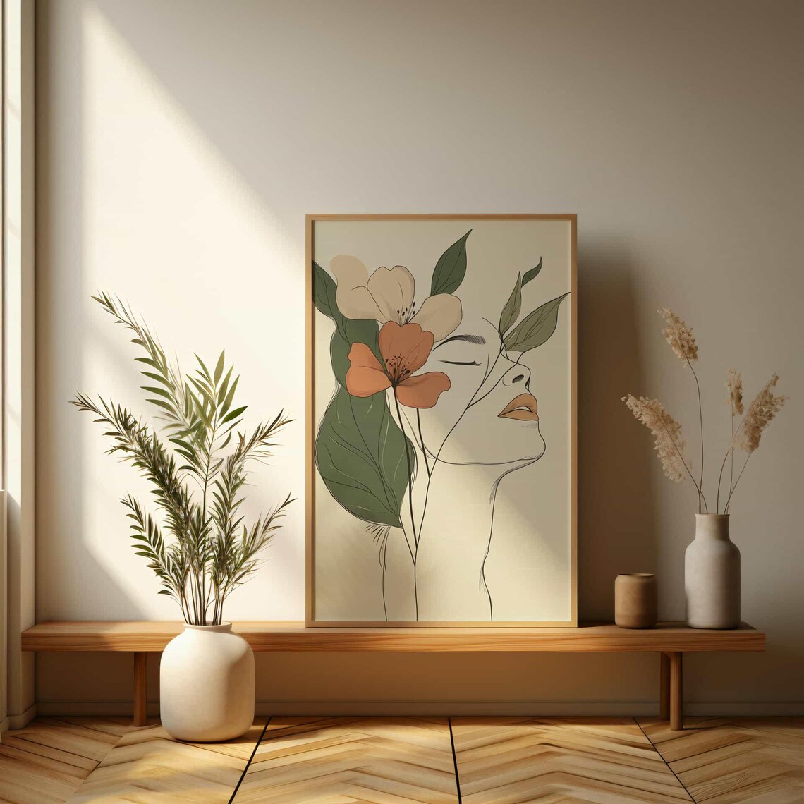 Minimalist Floral Woman Profile Line Art Botanical Decor Poster - Image 3