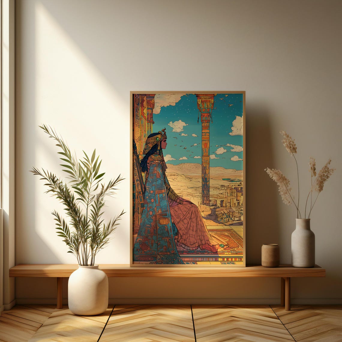 Egyptian Queen On Temple Balcony Anime Inspired Fantasy Art Poster - Image 3