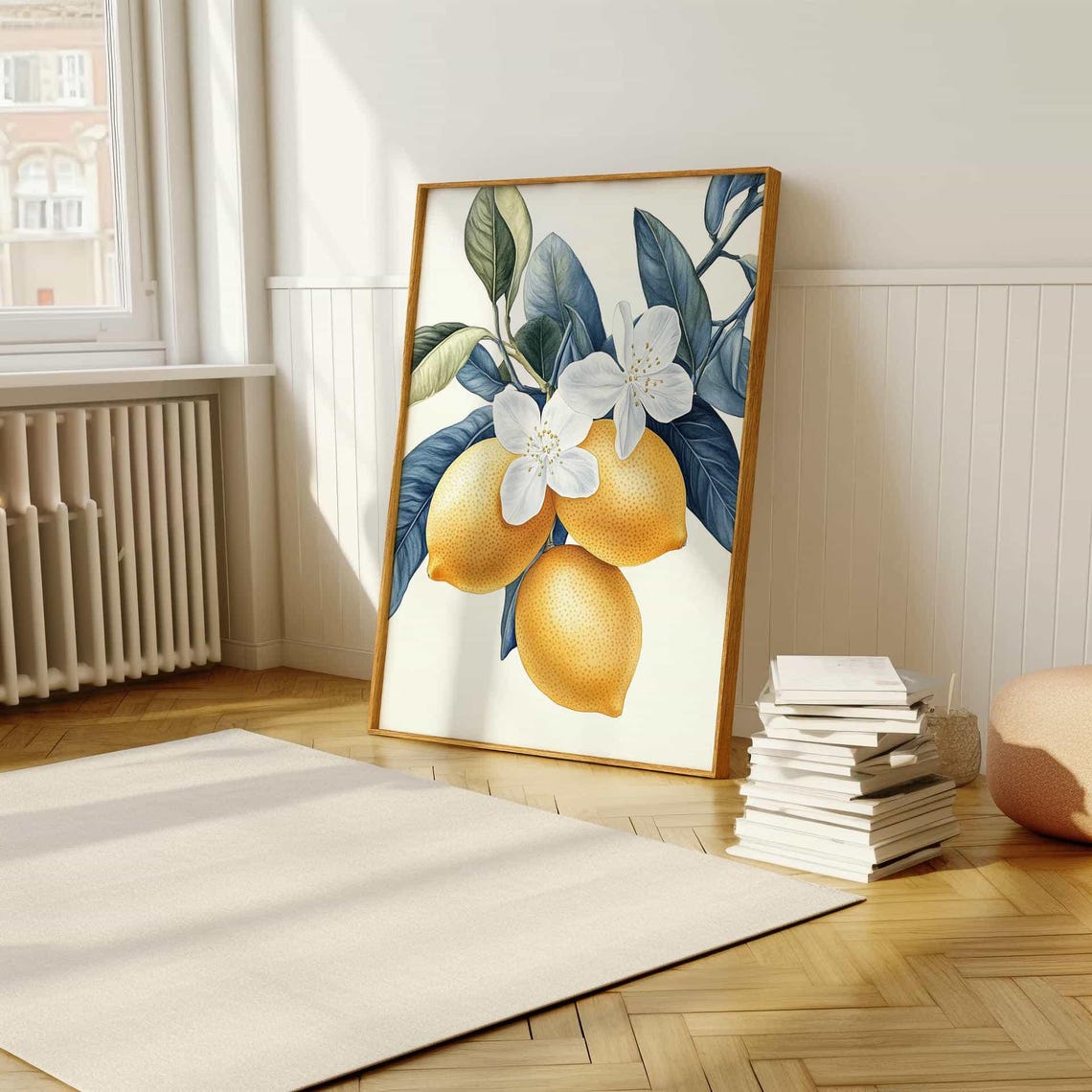 Yellow Lemon Branch with Blossoms Botanical Watercolor Art Poster - Image 5