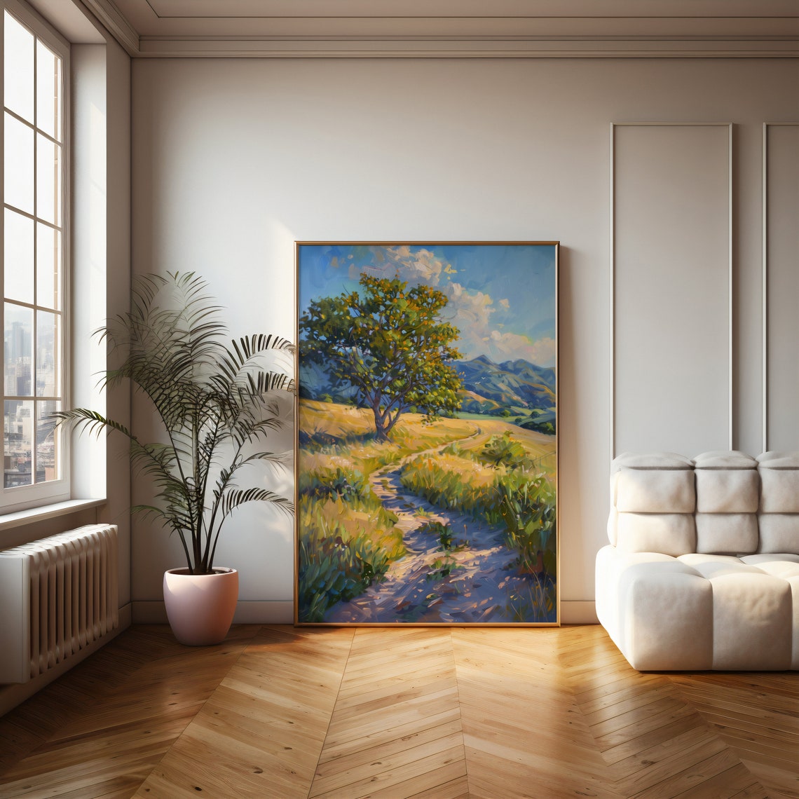 Sunlit Country Path Through Golden Meadow Summer Landscape Poster - Image 2
