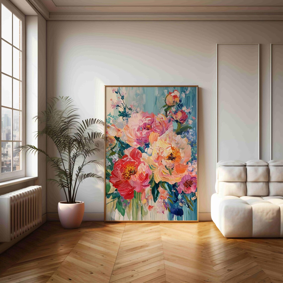 Impressionist Pink Peony Bouquet Acrylic Flower Painting Art Print - Image 2