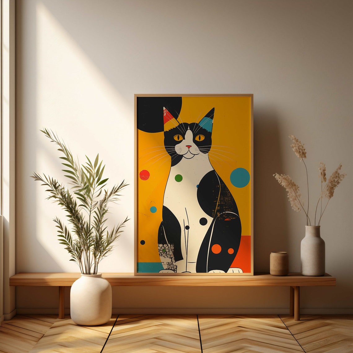 Vibrant Cat Print Abstract Geometric Wall Art Perfect For Adding A Touch Of Cheer To Any Room - Image 3