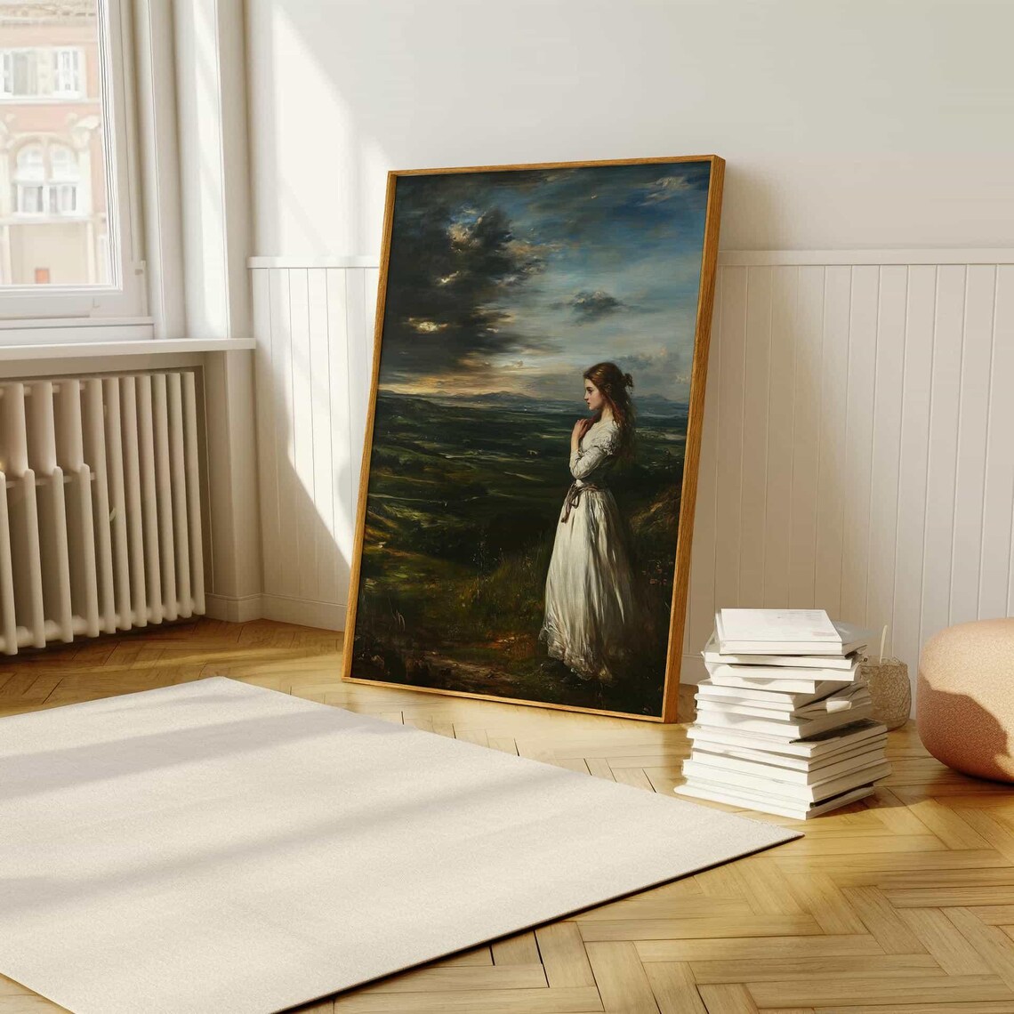 Woman in White Gown on Moorland Dusk Romantic Painting Poster - Image 5