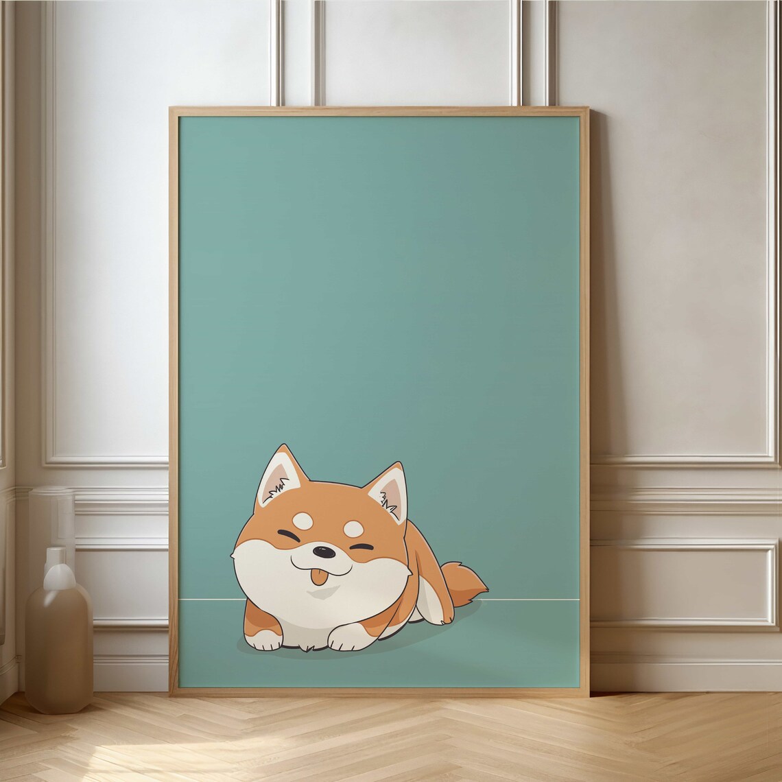 Chubby Smiling Shiba Inu Kawaii Cartoon Dog Super Cute Art Poster