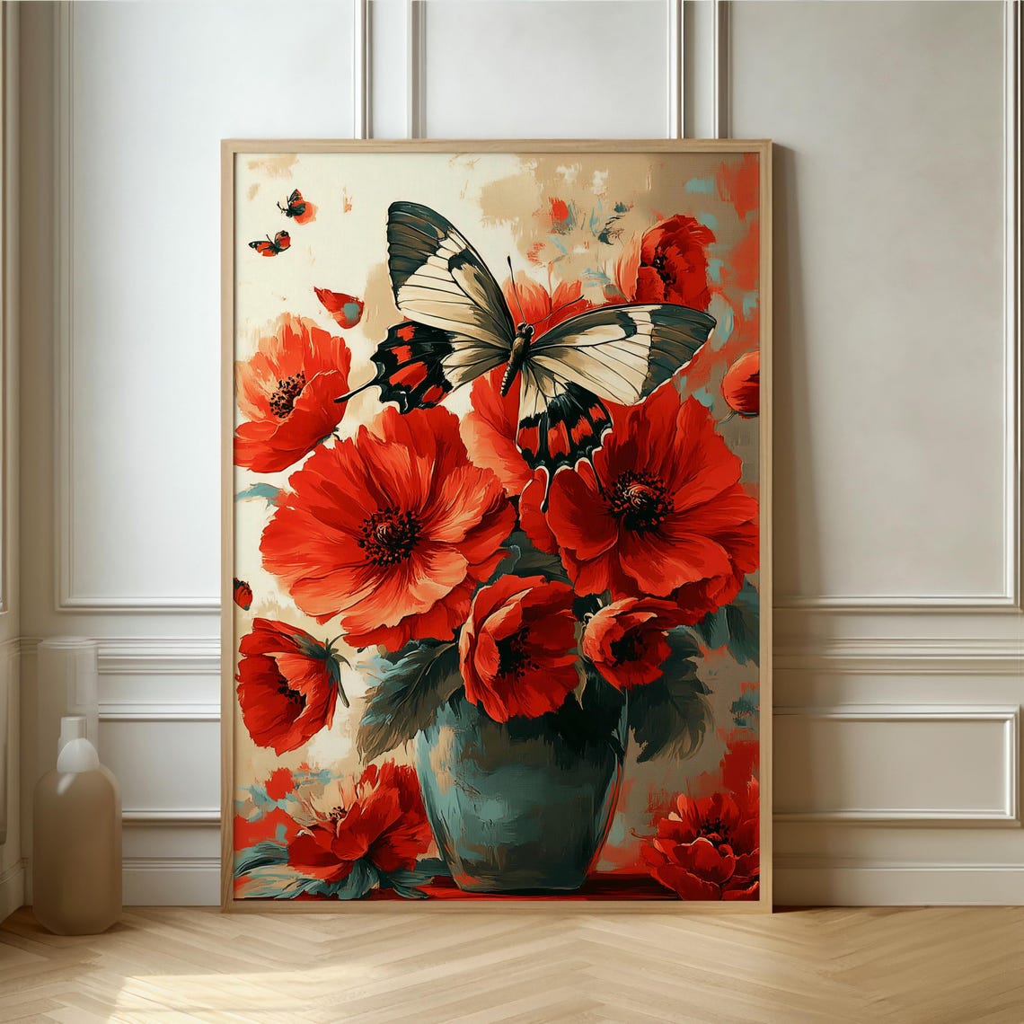 Vibrant Butterfly And Floral Arrangement Stunning Contemporary Art Poster For Nature Lovers And Home Decor Aficionados