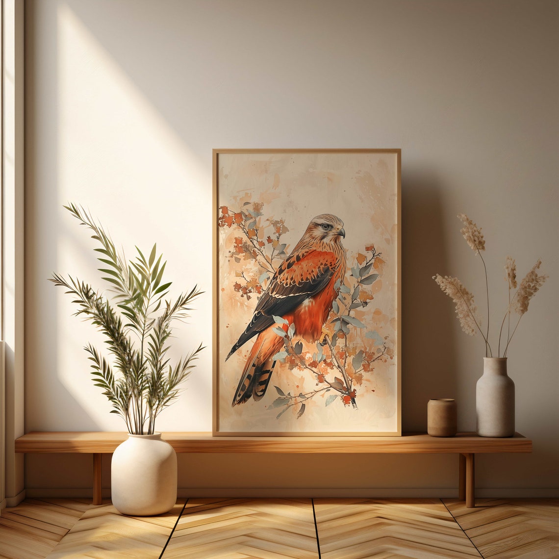 Majestic Hawk Perched On Autumn Branch Watercolor Painting Poster - Image 3